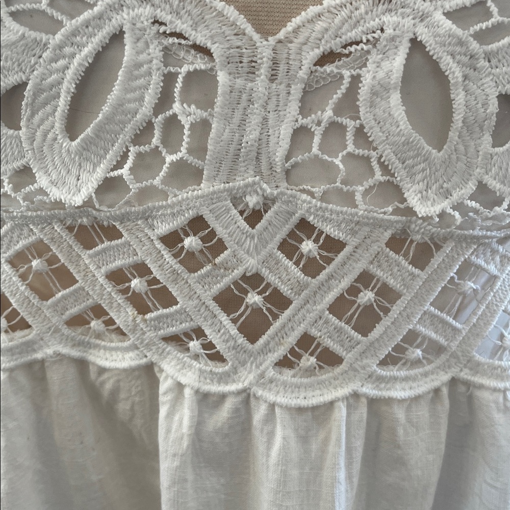 Bohemian White Lace Baby doll tiered Cotton Summer Dress adjustable straps 12 - Picture 6 of 12